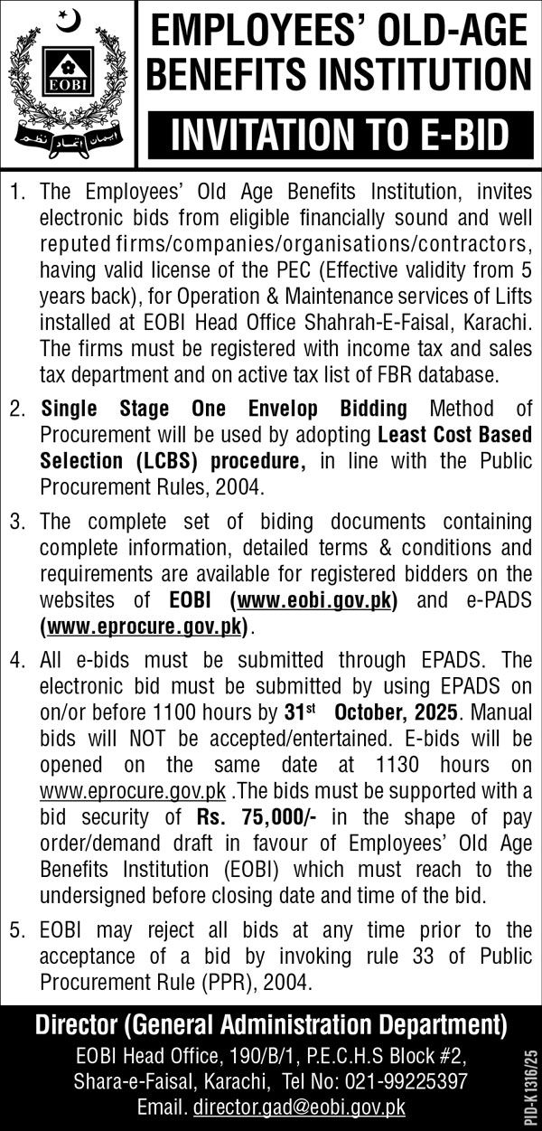 The Employees Old Age Benefits Institution Tender Notice